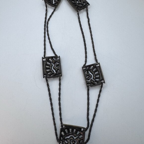 Rare Gorgeous Sweet Romance Art Deco Design Rhinestone Necklaces Brass Tone - Picture 10 of 11